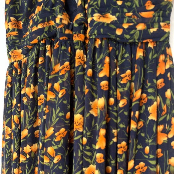 Lulu's Black Floral Maxi Dress Navy with Gold and Green Print - Picture 6 of 13